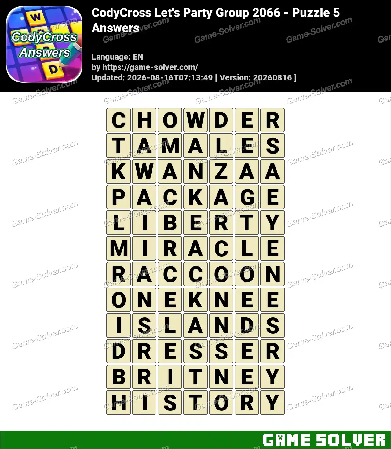 CodyCross Let’s Party Group 2066 – Puzzle 5 Answers
